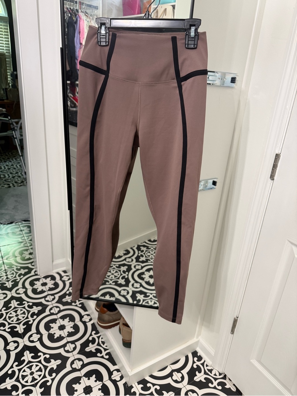 Buttery soft High-Rise cocoa colored  Leggings with Black Contrast Seams